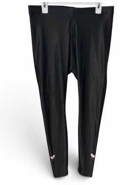 girls golf Pink Birdie Black Faux Leather Leggings Size Large